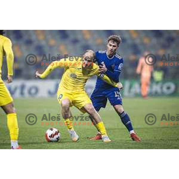 Senijad Ibricic vs Jan Repas in action during Slovenian Cup 2021/22 football match between Maribor and Domzale in Ljudski vrt, Maribor, Slovenia on October 28, 2021