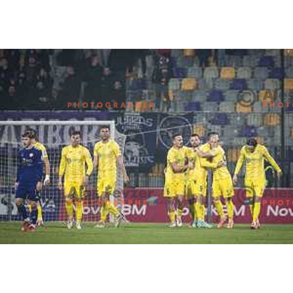 Tilen Klemencic, Janez Pisek, Dejan Georgijevic celebrating during Slovenian Cup 2021/22 football match between Maribor and Domzale in Ljudski vrt, Maribor, Slovenia on October 28, 2021