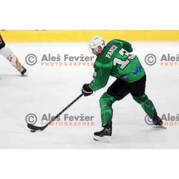 Ziga Pance of SZ Olimpija in action during IceHL match between SZ Olimpija and Black Wings Linz in Ljubljana, Slovenia on October 29, 2021