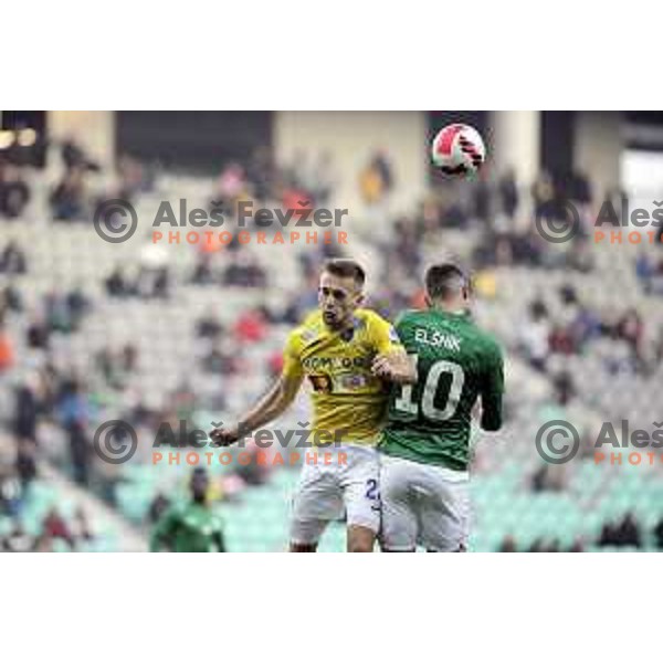 Zan Trontelj and Timi Max Elsnik in action during Prva Liga Telemach football match between Olimpija and Bravo in Ljubljana, Slovenia on October 30, 2021