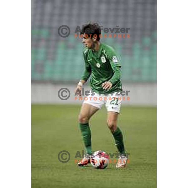 Miha Kompan in action during Prva Liga Telemach football match between Olimpija and Bravo in Ljubljana, Slovenia on October 30, 2021