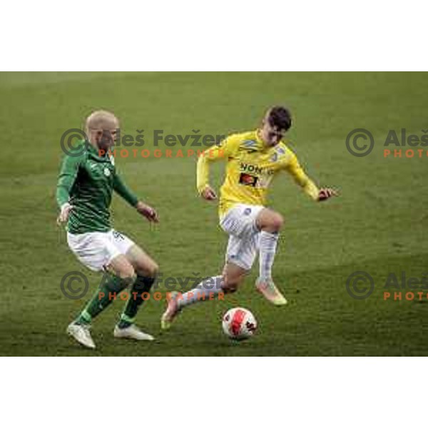 Zan Trontelj in action during Prva Liga Telemach football match between Olimpija and Bravo in Ljubljana, Slovenia on October 30, 2021