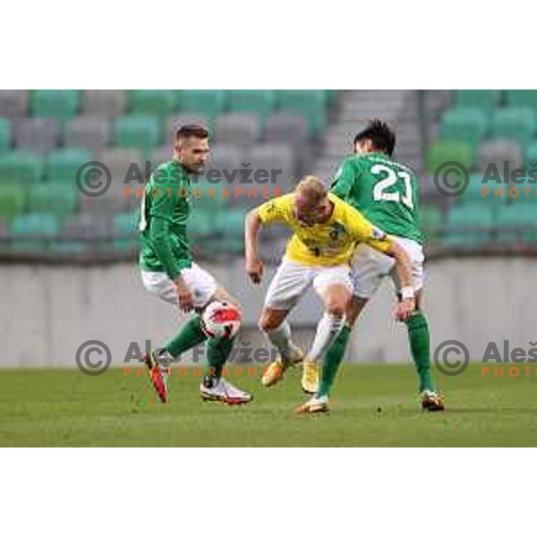 Sandi Ogrinec in action during Prva Liga Telemach football match between Olimpija and Bravo in Ljubljana, Slovenia on October 30, 2021