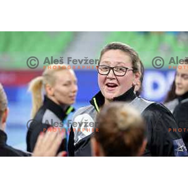 Head coach Nataliya Derepasko during EHF Champions League Women 2021-2022 handball match between Krim Mercator (SLO) and Vipers Kristiansand (NOR) in Ljubljana, Slovenia on October 30, 2021