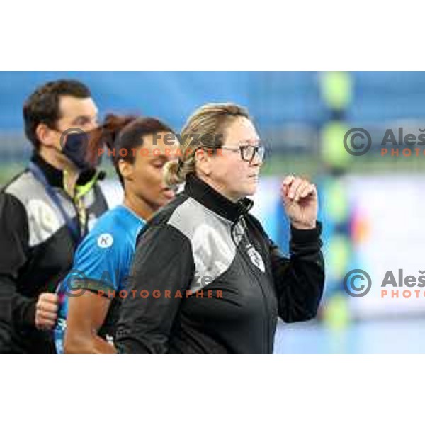 Head coach Nataliya Derepasko during EHF Champions League Women 2021-2022 handball match between Krim Mercator (SLO) and Vipers Kristiansand (NOR) in Ljubljana, Slovenia on October 30, 2021