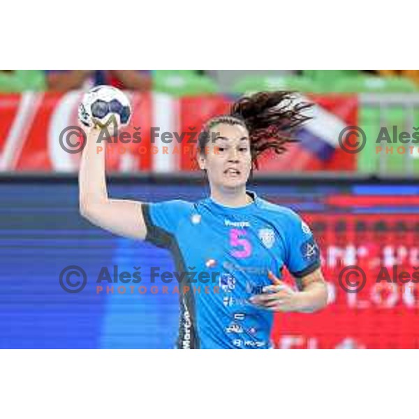 Tjasa Stanko in action during EHF Champions League Women 2021-2022 handball match between Krim Mercator (SLO) and Vipers Kristiansand (NOR) in Ljubljana, Slovenia on October 30, 2021