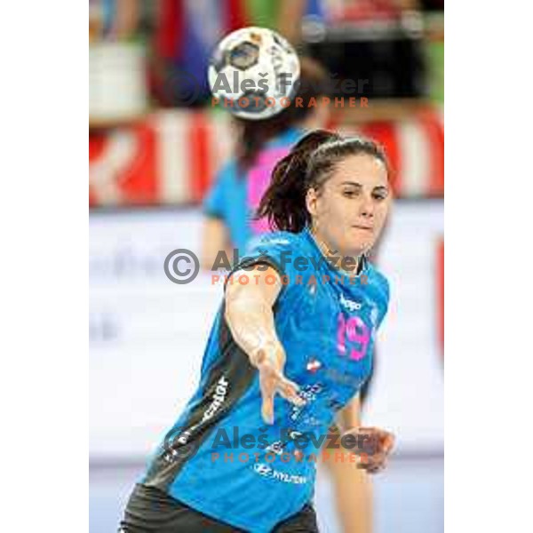 Natasa Ljepoja in action during EHF Champions League Women 2021-2022 handball match between Krim Mercator (SLO) and Vipers Kristiansand (NOR) in Ljubljana, Slovenia on October 30, 2021
