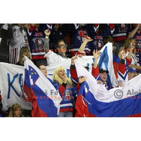 Slovenia fans at IIHF World championship 2008 preliminary round group B, played in Halifax, Nova Scotia, Canada May 4th 2008. USA beat Slovenia 5:1. Photo by Ales Fevzer 