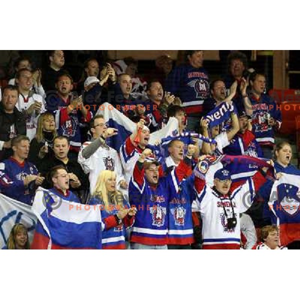 Slovenia fans at IIHF World championship 2008 preliminary round group B, played in Halifax, Nova Scotia, Canada May 4th 2008. USA beat Slovenia 5:1. Photo by Ales Fevzer 