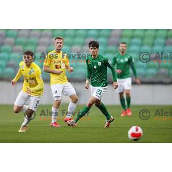 Miha Kompan in action during Prva Liga Telemach football match between Olimpija and Bravo in Ljubljana, Slovenia on October 30, 2021