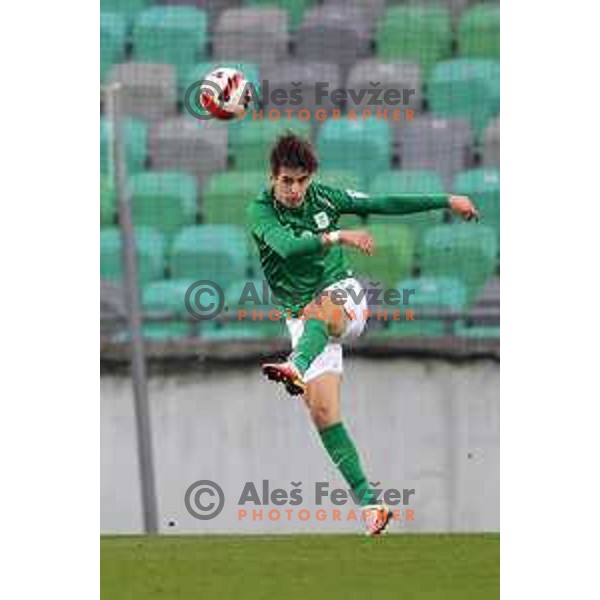 Miha Kompan in action during Prva Liga Telemach football match between Olimpija and Bravo in Ljubljana, Slovenia on October 30, 2021