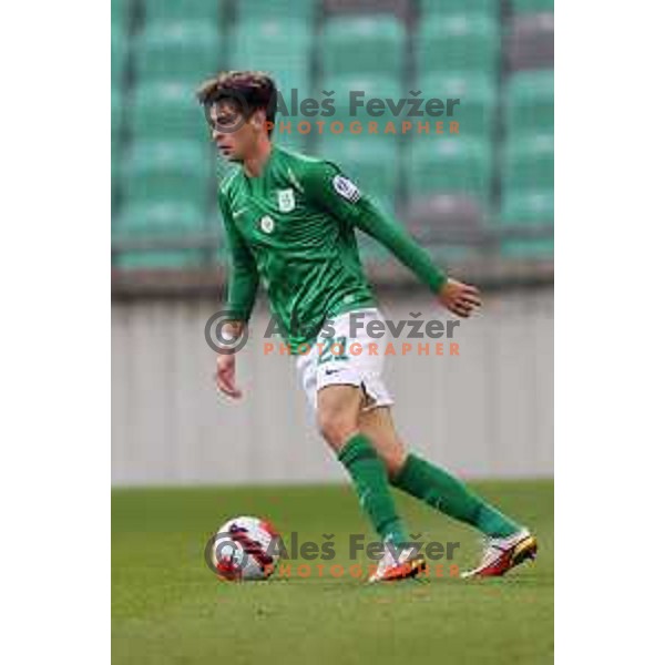 Miha Kompan in action during Prva Liga Telemach football match between Olimpija and Bravo in Ljubljana, Slovenia on October 30, 2021