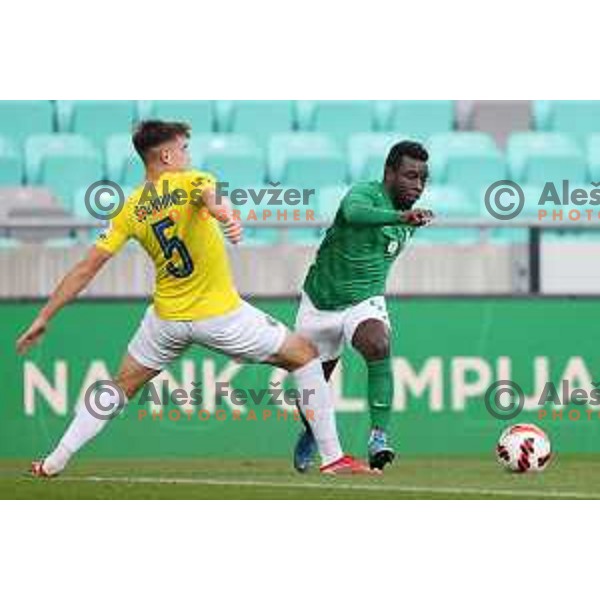 Aldair Djalo of Olimpija In action during Prva Liga Telemach football match between Olimpija and Bravo in Ljubljana, Slovenia on October 30, 2021