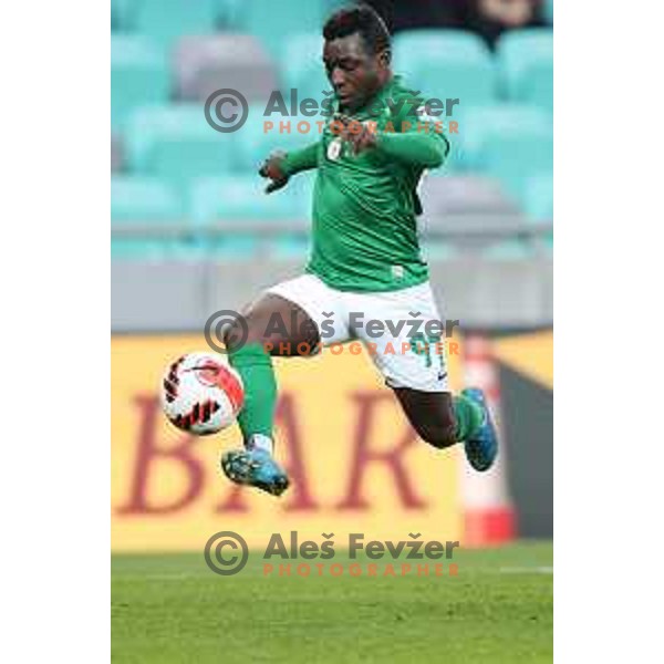 Aldair Djalo of Olimpija In action during Prva Liga Telemach football match between Olimpija and Bravo in Ljubljana, Slovenia on October 30, 2021