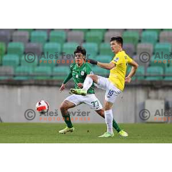 Martin Kramaric and Almedin Ziljkic in action during Prva Liga Telemach football match between Olimpija and Bravo in Ljubljana, Slovenia on October 30, 2021
