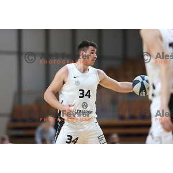 Blaz Habot in action during Nova KBM league basketball match between Nutrispoint Ilirija and Terme Olimia Podcetrtek in Tivoli Hall, Ljubljana, Slovenia on October 30, 2021