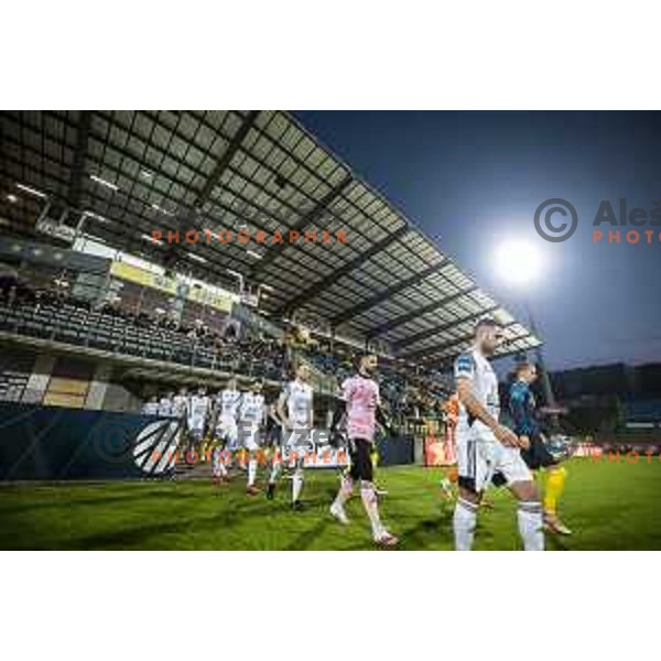 Alen Kozar, Matko Obradovic, Matic Marusko and other players of Mura entering the pitch during Prva liga Telemach football match between Celje and Mura in Arena z’dezele, Celje, Slovenia on October 31, 2021. Photo: Jure Banfi/www.alesfevzer.com