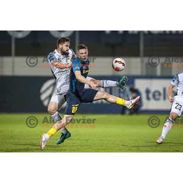 Nik Lorbek vs Tamar Svetlin in action during Prva liga Telemach football match between Celje and Mura in Arena z’dezele, Celje, Slovenia on October 31, 2021. Photo: Jure Banfi/www.alesfevzer.com