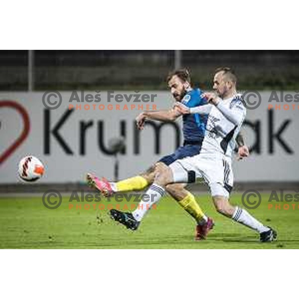 Zan Medved vs Matic Marusko in action during Prva liga Telemach football match between Celje and Mura in Arena z’dezele, Celje, Slovenia on October 31, 2021. Photo: Jure Banfi/www.alesfevzer.com