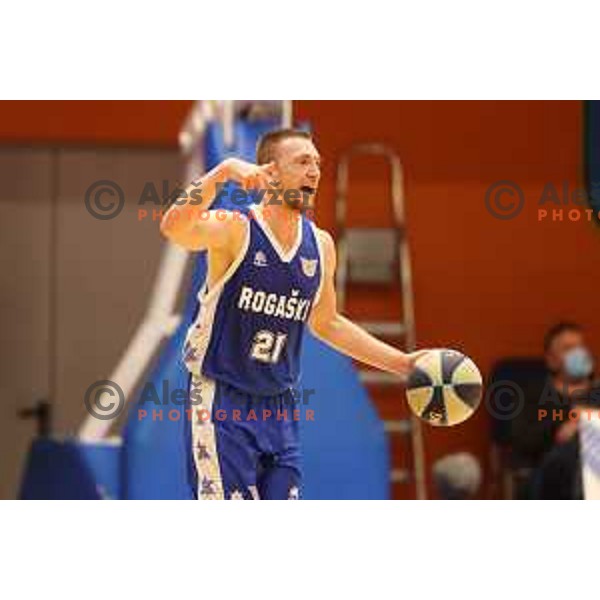 Domen Bratoz in action during Nova KBM league basketball match between Helios Suns and Rogaska in Domzale, Slovenia on November 1, 2021