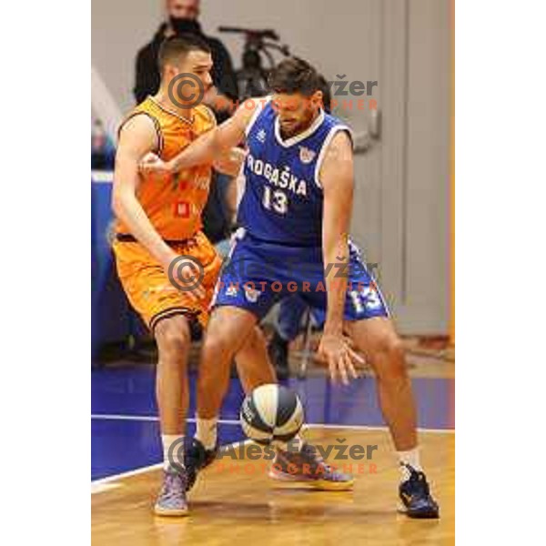 in action during Nova KBM league basketball match between Helios Suns and Rogaska in Domzale, Slovenia on November 1, 2021