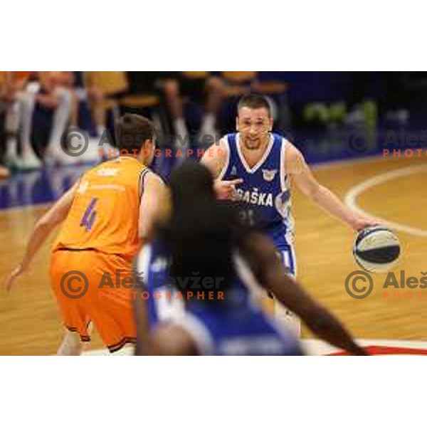 Domen Bratoz in action during Nova KBM league basketball match between Helios Suns and Rogaska in Domzale, Slovenia on November 1, 2021