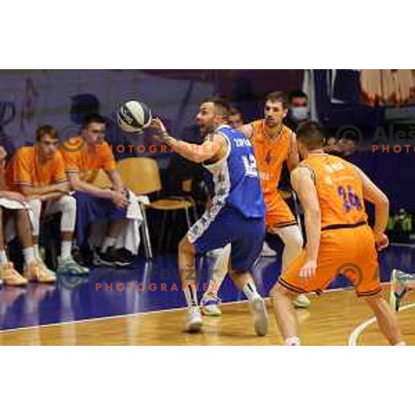 Nejc Zupan in action during Nova KBM league basketball match between Helios Suns and Rogaska in Domzale, Slovenia on November 1, 2021