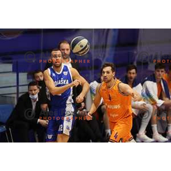 Nejc Zupan in action during Nova KBM league basketball match between Helios Suns and Rogaska in Domzale, Slovenia on November 1, 2021