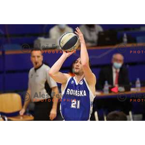 Domen Bratoz in action during Nova KBM league basketball match between Helios Suns and Rogaska in Domzale, Slovenia on November 1, 2021