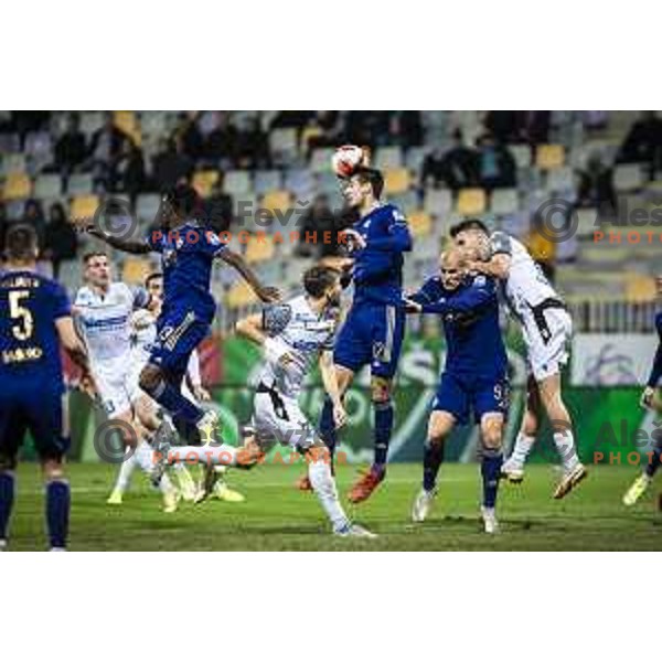 Nemanja Mitrovic and Ognjen Mudrinski in action during Prva liga Telemach football match between Maribor and Koper in Ljudski vrt, Maribor, Slovenia on November 1, 2021. Photo: Jure Banfi/www.alesfevzer.com