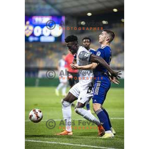 Lamin Colley vs Robert Voloder in action during Prva liga Telemach football match between Maribor and Koper in Ljudski vrt, Maribor, Slovenia on November 1, 2021. Photo: Jure Banfi/www.alesfevzer.com