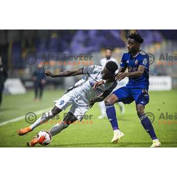Lamin Colley vs Antoine Makoumbou in action during Prva liga Telemach football match between Maribor and Koper in Ljudski vrt, Maribor, Slovenia on November 1, 2021. Photo: Jure Banfi/www.alesfevzer.com