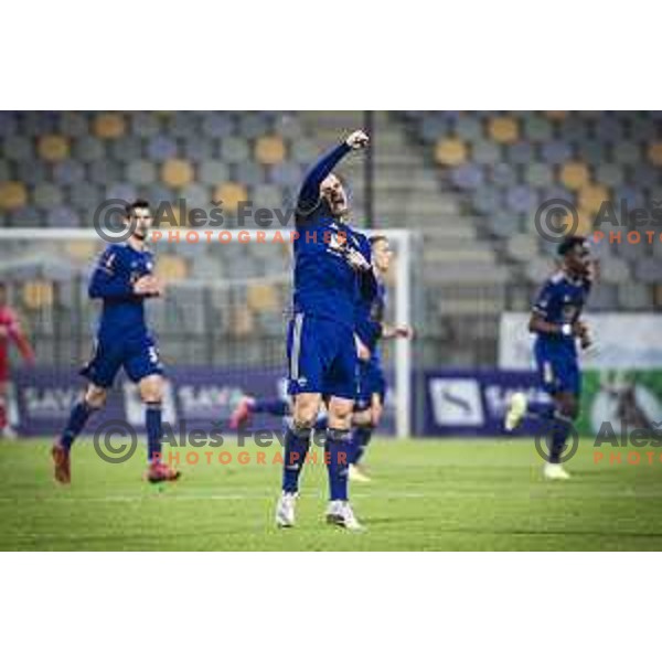 Ognjen Mudrinski celebrating during Prva liga Telemach football match between Maribor and Koper in Ljudski vrt, Maribor, Slovenia on November 1, 2021. Photo: Jure Banfi/www.alesfevzer.com