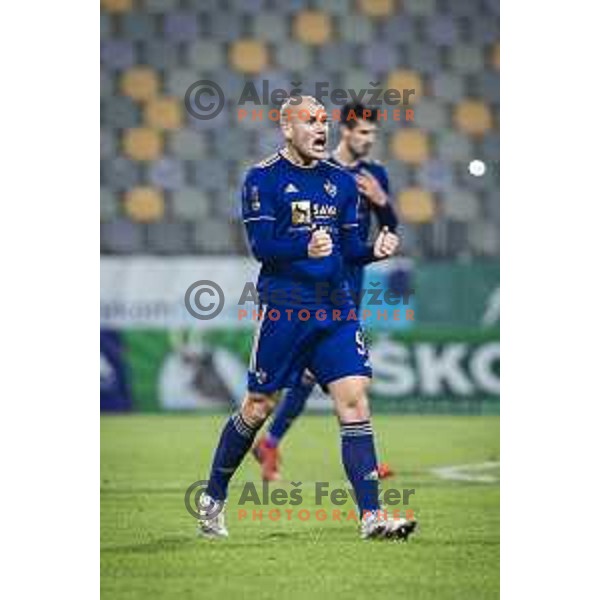 Ognjen Mudrinski celebrating during Prva liga Telemach football match between Maribor and Koper in Ljudski vrt, Maribor, Slovenia on November 1, 2021. Photo: Jure Banfi/www.alesfevzer.com
