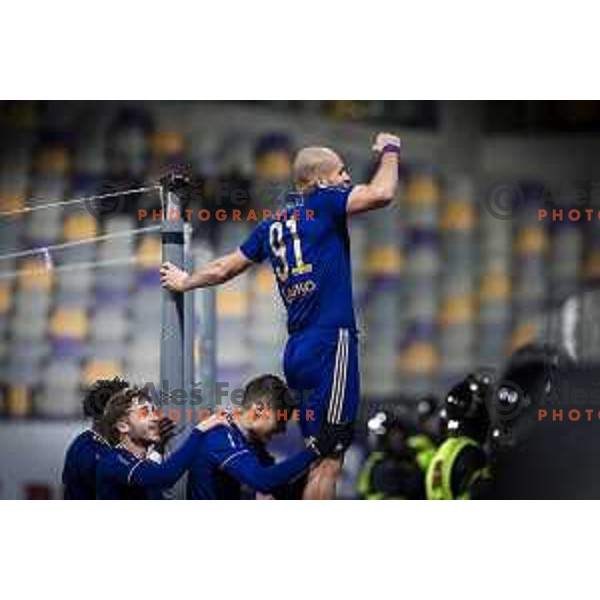 Ognjen Mudrinski celebrating during Prva liga Telemach football match between Maribor and Koper in Ljudski vrt, Maribor, Slovenia on November 1, 2021. Photo: Jure Banfi/www.alesfevzer.com