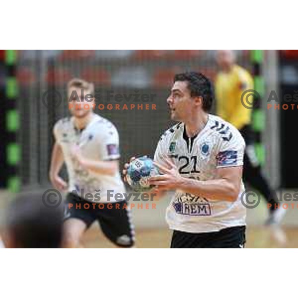 Gregor Potocnik in action during 1.NLB league handball match between Grosist Slovan and Trimo Trebnje in Kodeljevo Hall, Ljubljana, Slovenia on November 5, 2021