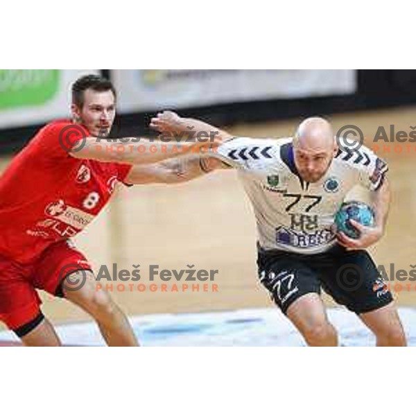 Luka Florjancic in action during 1.NLB league handball match between Grosist Slovan and Trimo Trebnje in Kodeljevo Hall, Ljubljana, Slovenia on November 5, 2021