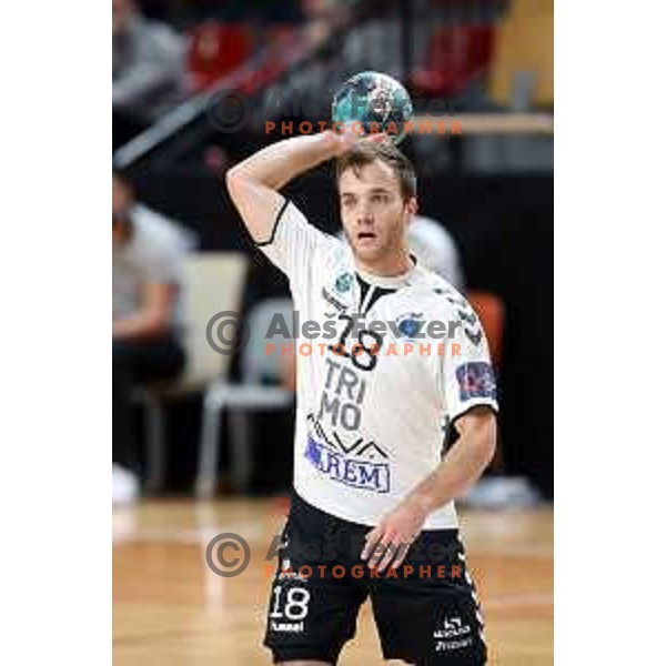 Marko Kotar in action during 1.NLB league handball match between Grosist Slovan and Trimo Trebnje in Kodeljevo Hall, Ljubljana, Slovenia on November 5, 2021