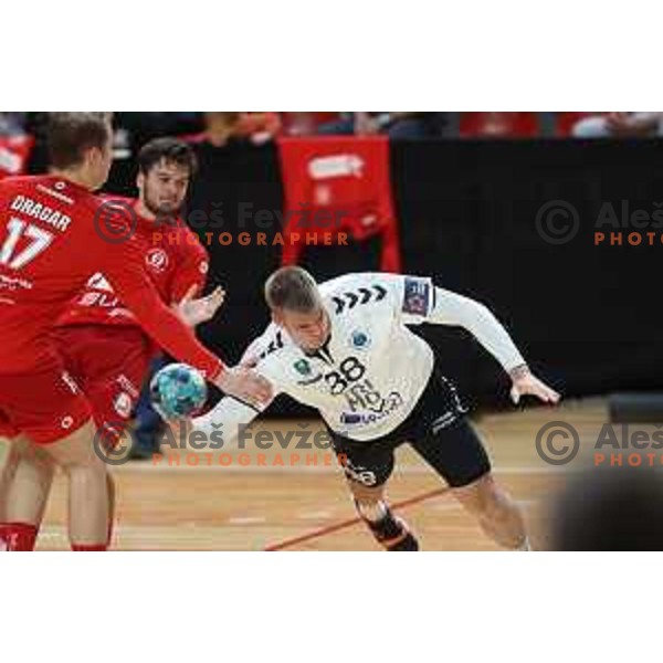 Miodrag Corsovic in action during 1.NLB league handball match between Grosist Slovan and Trimo Trebnje in Kodeljevo Hall, Ljubljana, Slovenia on November 5, 2021