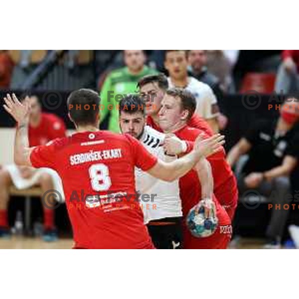 In action during 1.NLB league handball match between Grosist Slovan and Trimo Trebnje in Kodeljevo Hall, Ljubljana, Slovenia on November 5, 2021