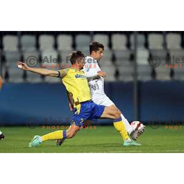 Karlo Brucic and Filip Kosi in action during Prva Liga Telemach football match between Koper and Tabor CB 24 Sezana in Koper, Slovenia on November 6, 2021