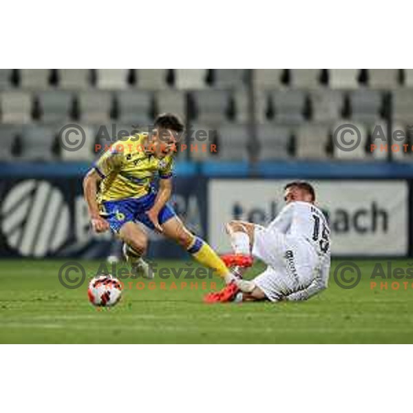 Luka Vesner Ticic and Til Mavretic in action during Prva Liga Telemach football match between Koper and Tabor CB 24 Sezana in Koper, Slovenia on November 6, 2021