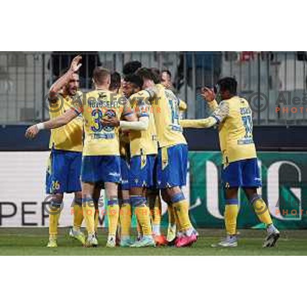 Lamin Colley and players of Koper celebrate goal during Prva Liga Telemach football match between Koper and Tabor CB 24 Sezana in Koper, Slovenia on November 6, 2021