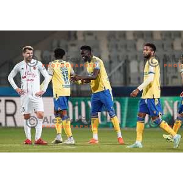 Lamin Colley and players of Koper celebrate goal during Prva Liga Telemach football match between Koper and Tabor CB 24 Sezana in Koper, Slovenia on November 6, 2021