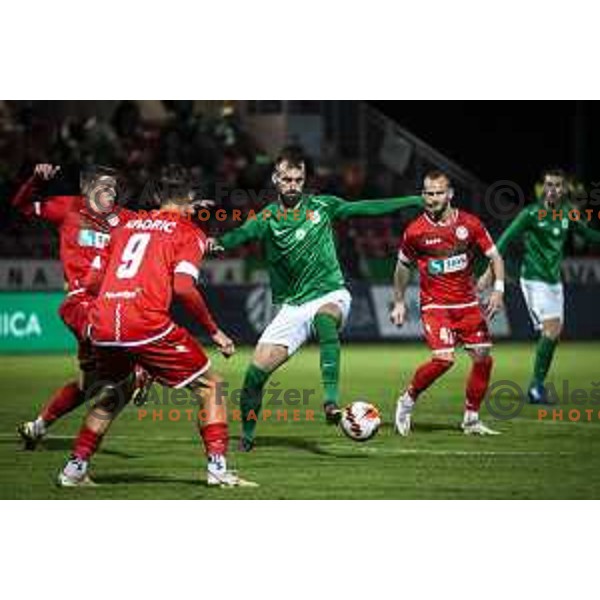 Mustafa Nukic in action during Prva liga Telemach football match between Aluminij and Olimpija in Sportni park Kidricevo, Slovenia on November 7, 2021