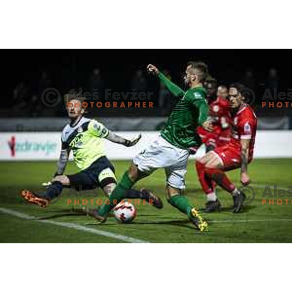 in action during Prva liga Telemach football match between Aluminij and Olimpija in Sportni park Kidricevo, Slovenia on November 7, 2021