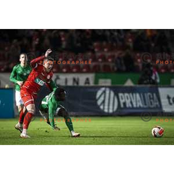 in action during Prva liga Telemach football match between Aluminij and Olimpija in Sportni park Kidricevo, Slovenia on November 7, 2021