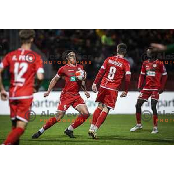 Tin Martic in action during Prva liga Telemach football match between Aluminij and Olimpija in Sportni park Kidricevo, Slovenia on November 7, 2021