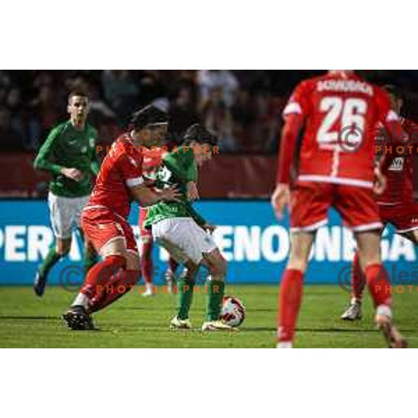 in action during Prva liga Telemach football match between Aluminij and Olimpija in Sportni park Kidricevo, Slovenia on November 7, 2021