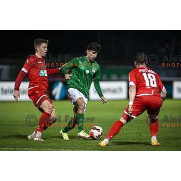 in action during Prva liga Telemach football match between Aluminij and Olimpija in Sportni park Kidricevo, Slovenia on November 7, 2021